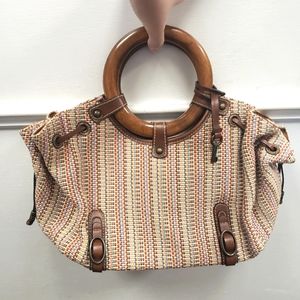 Fossil Woven Multicolored Wood Handle Bag